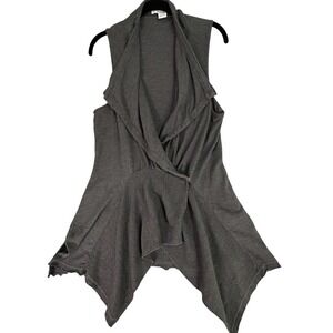 Womens Gray Sleeveless Waterfall Cardigan Vest Layering Tunic L Snap Closure